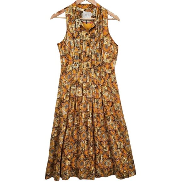 Anthropologie HD in Paris Womens 4 Goldspun Paisley Silk Blend Dress - Picture 4 of 16